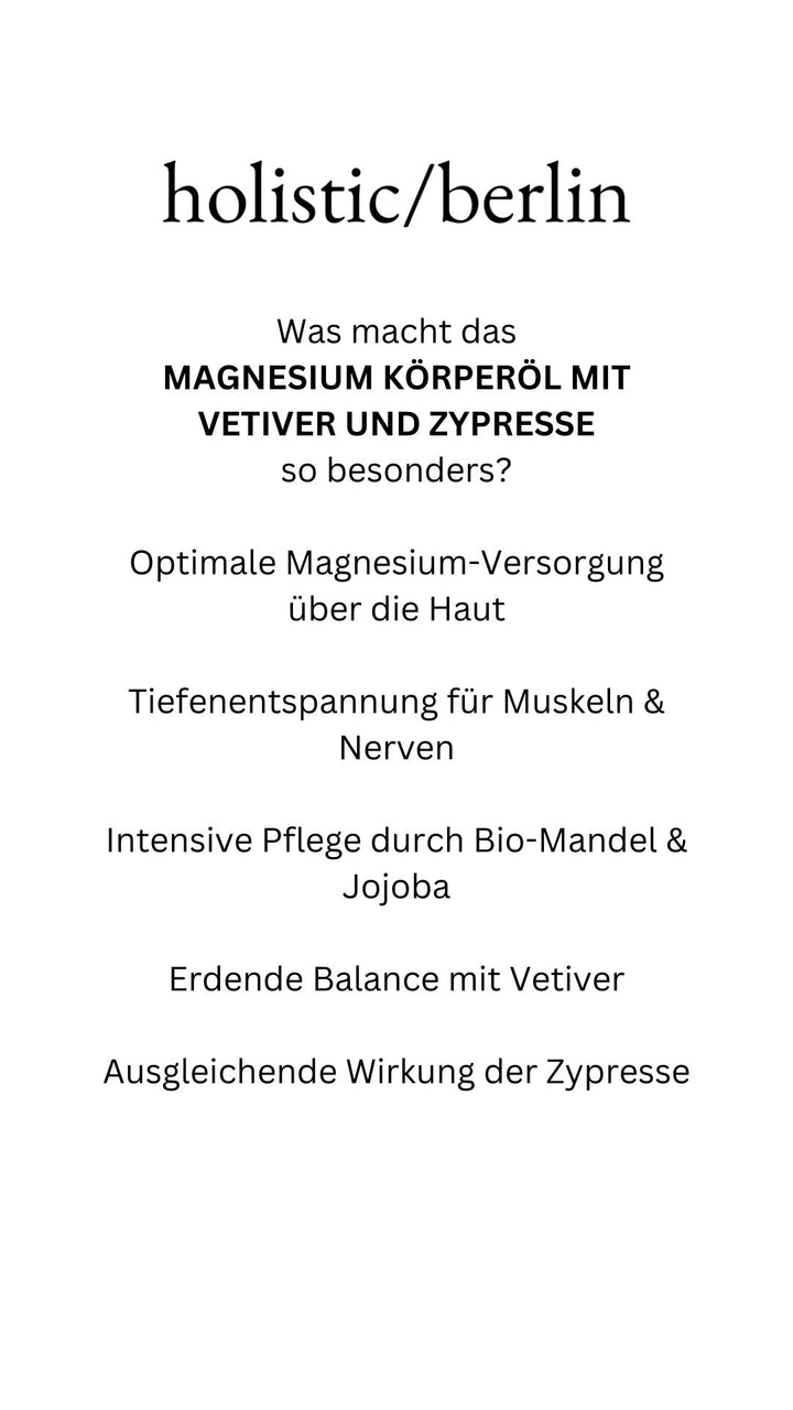Magnesium Körperöl mit Vetiver und Zypresse